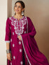 Janasya Women's Pink Silk Blend Embroidered Straight Kurta Set With Dupatta